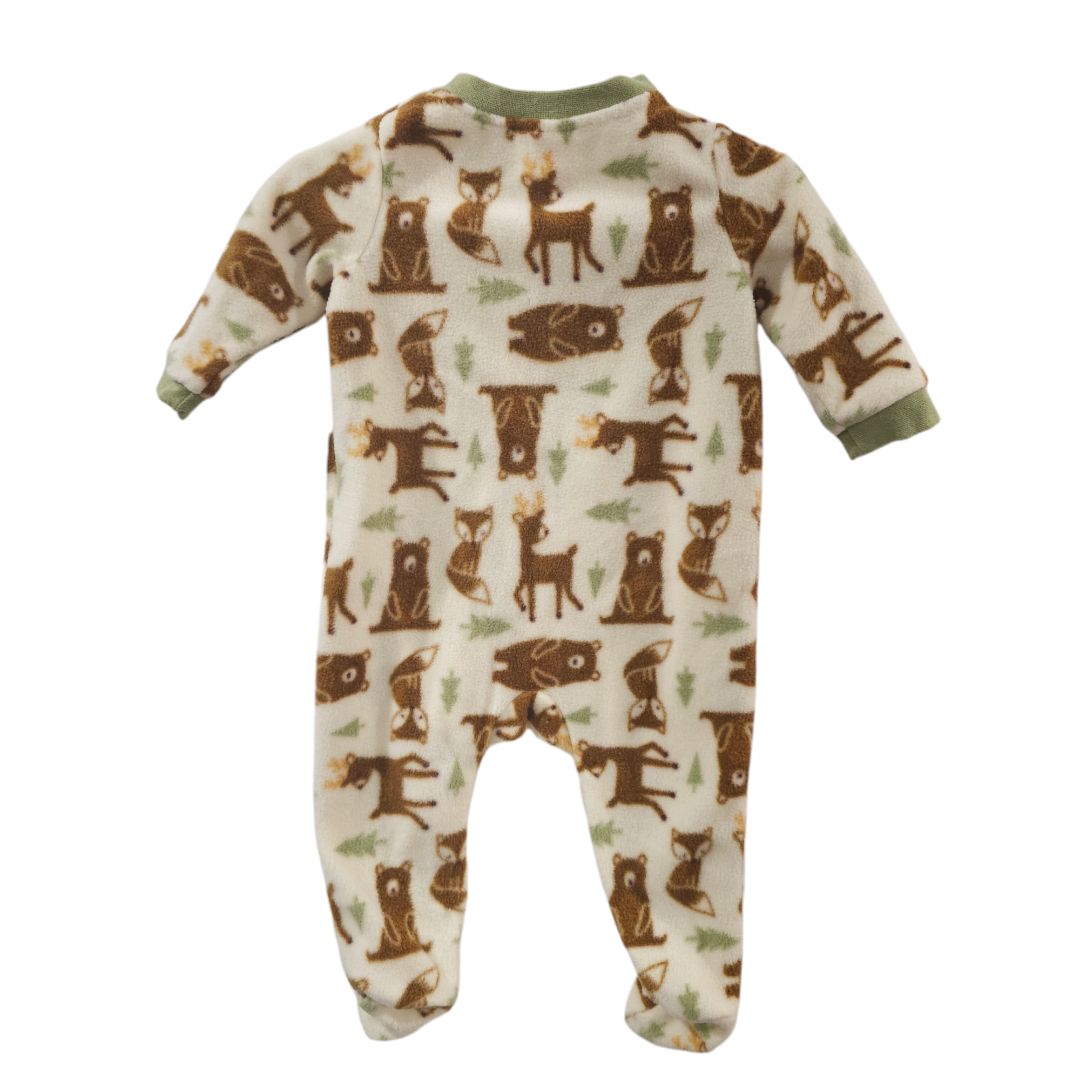 Mon Cheri Baby - Brown Fleece Forest Animals Footed Pajama with Hat, 0-3 m