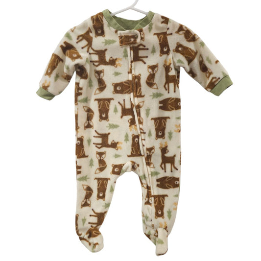 Mon Cheri Baby - Brown Fleece Forest Animals Footed Pajama with Hat, 0-3 m