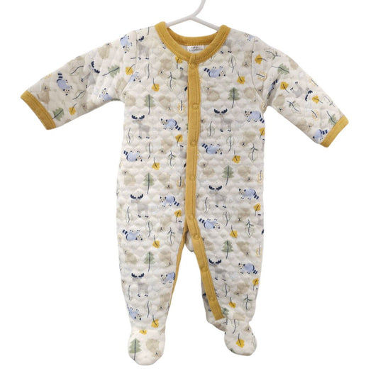 Little Begginings - Yellow Forest Animals Quilted Footed Pajama, 0-3 m