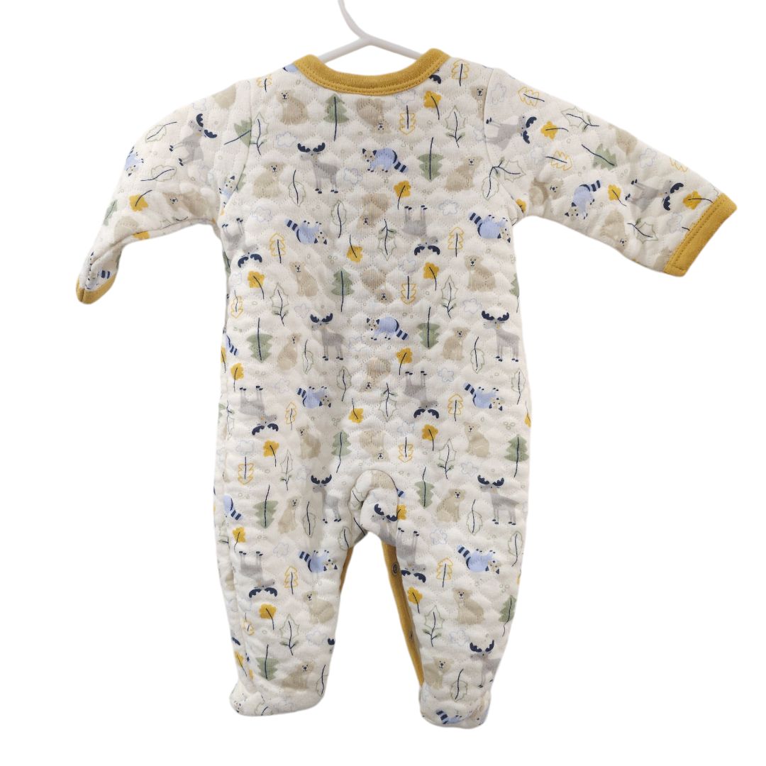 Little Begginings - Yellow Forest Animals Quilted Footed Pajama, 0-3 m