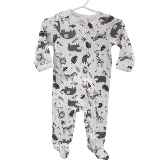 Emporio Baby - White Zoo Animals Footed Pajama, 6-9 m