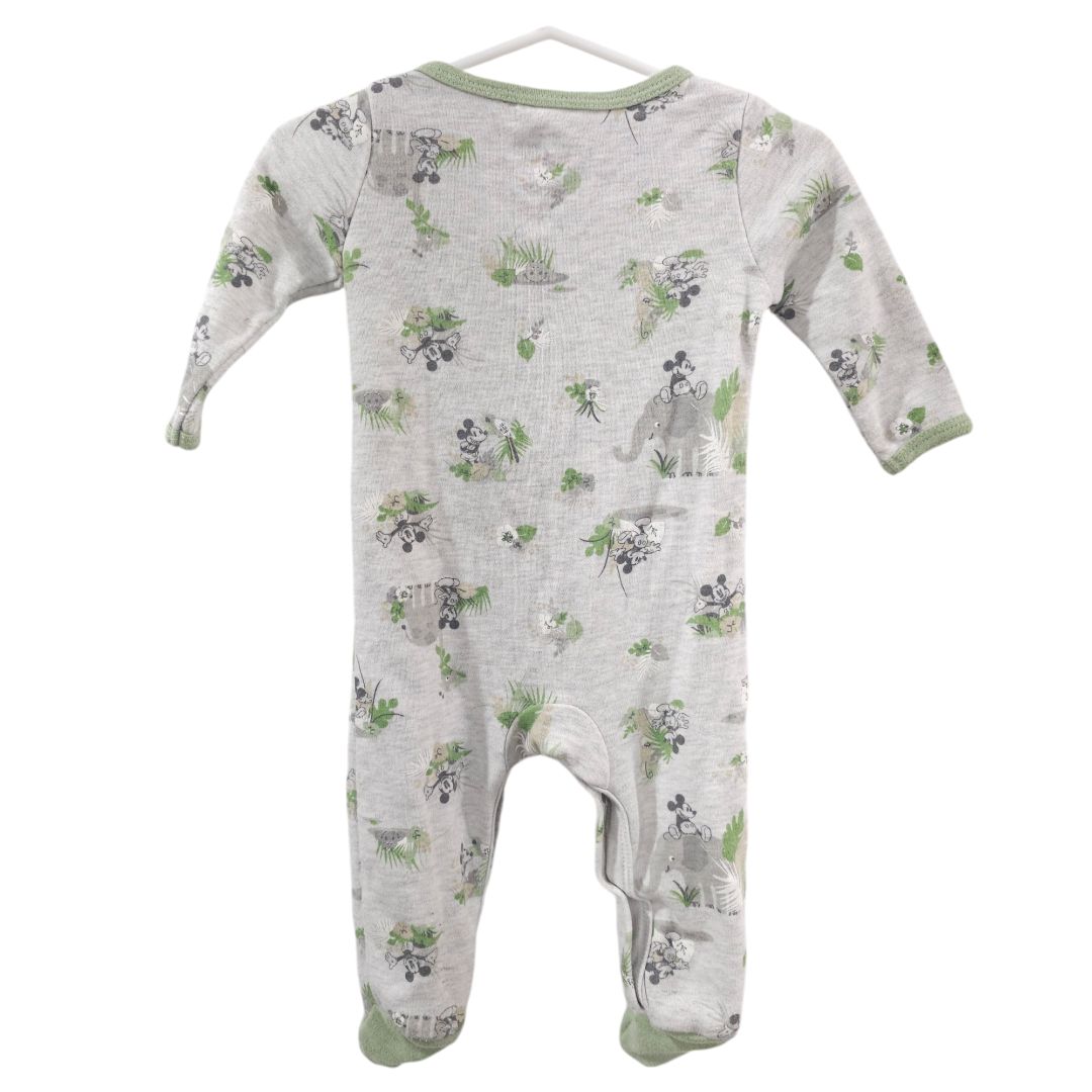 Disney - Green Mickey Mouse Jungle Animals Footed Pajama, 3-6 m