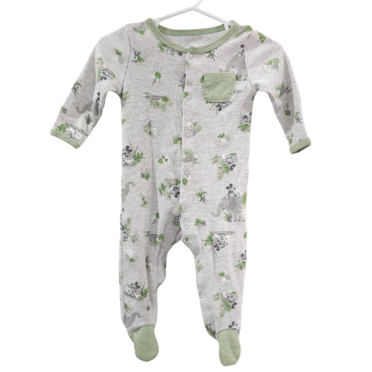 Disney - Green Mickey Mouse Jungle Animals Footed Pajama, 3-6 m