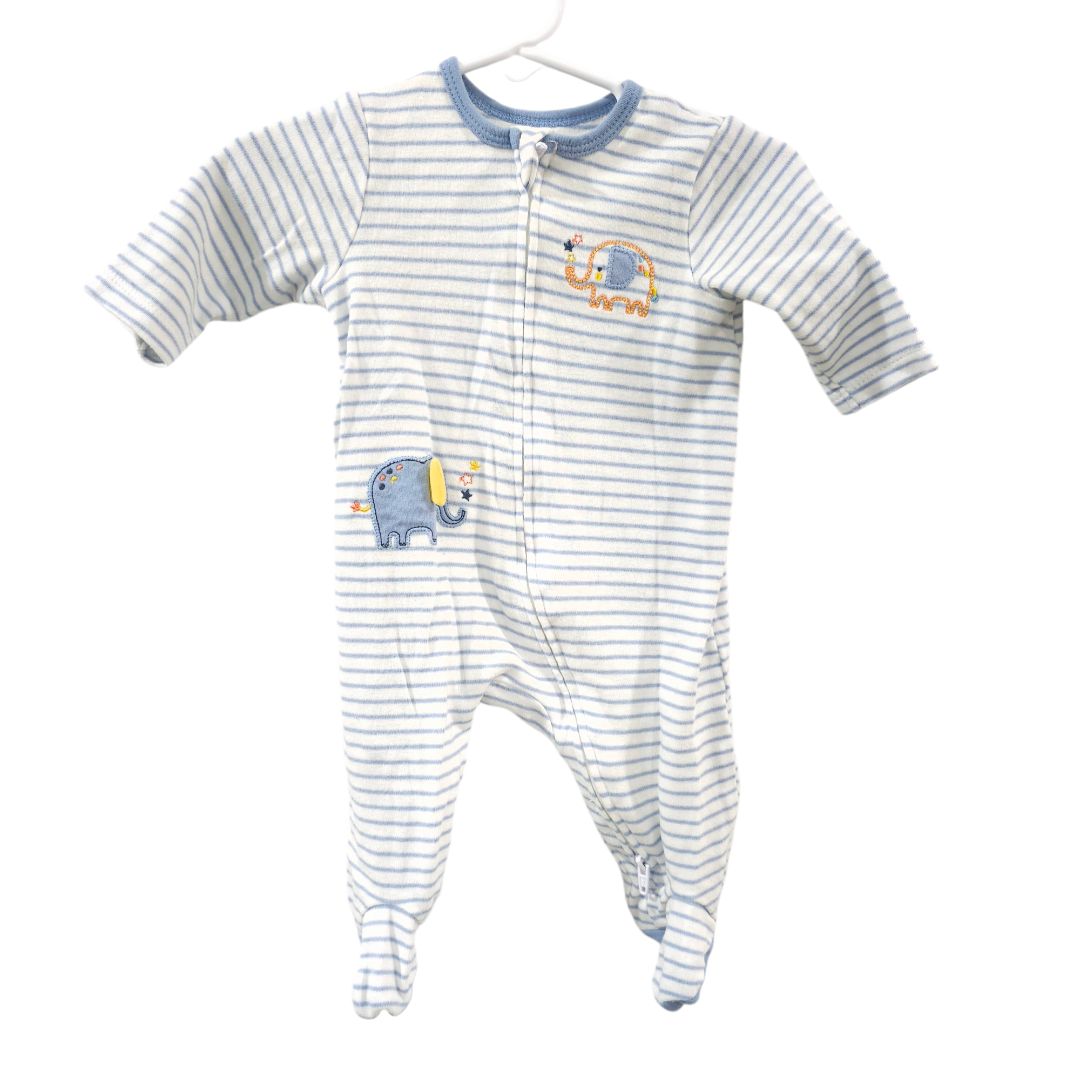 Little Me - Blue Striped Elephant Footed Pajama, 3 m