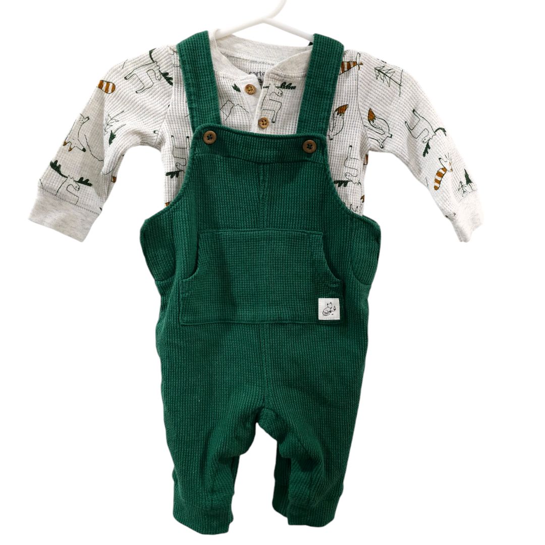 Carter's - Green Long Sleeve Moose Henley Shirt and Overalls, 3 m