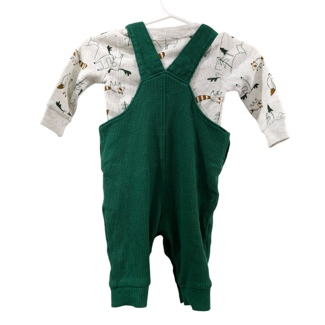 Carter's - Green Long Sleeve Moose Henley Shirt and Overalls, 3 m