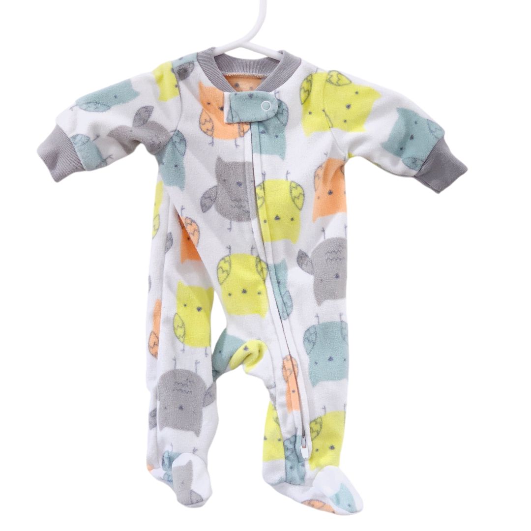 Simple Joys - White Owl Fleece Zip-up Pajama, Preemie