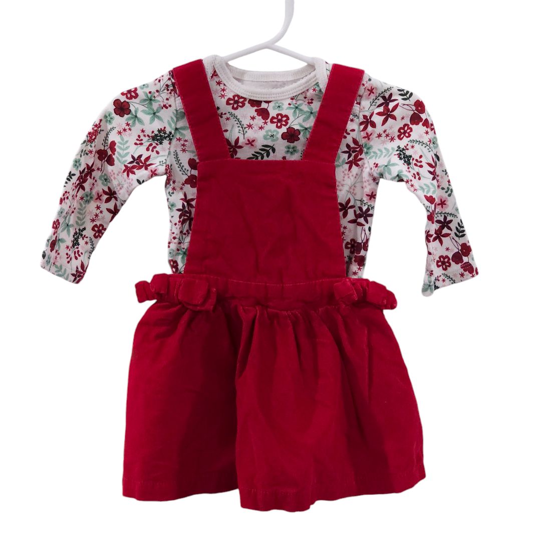 Just One You - Red Floral Long Sleeve Bodysuit and Corduroy Dress Set, 9m