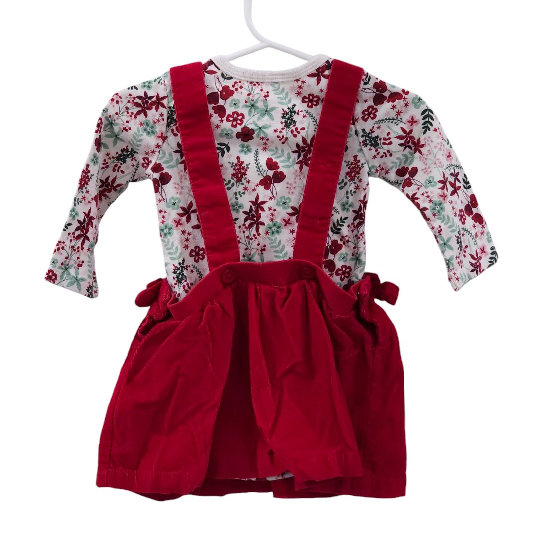 Just One You - Red Floral Long Sleeve Bodysuit and Corduroy Dress Set, 9m