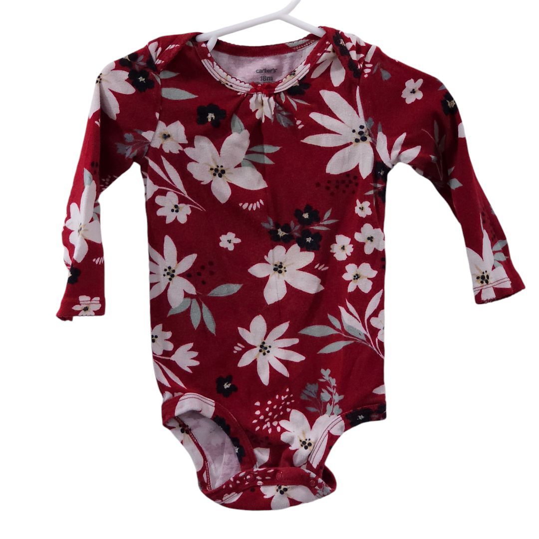 Carter's - Conjunto de body de manga larga y leggings con volantes con flores rojas, 18 m