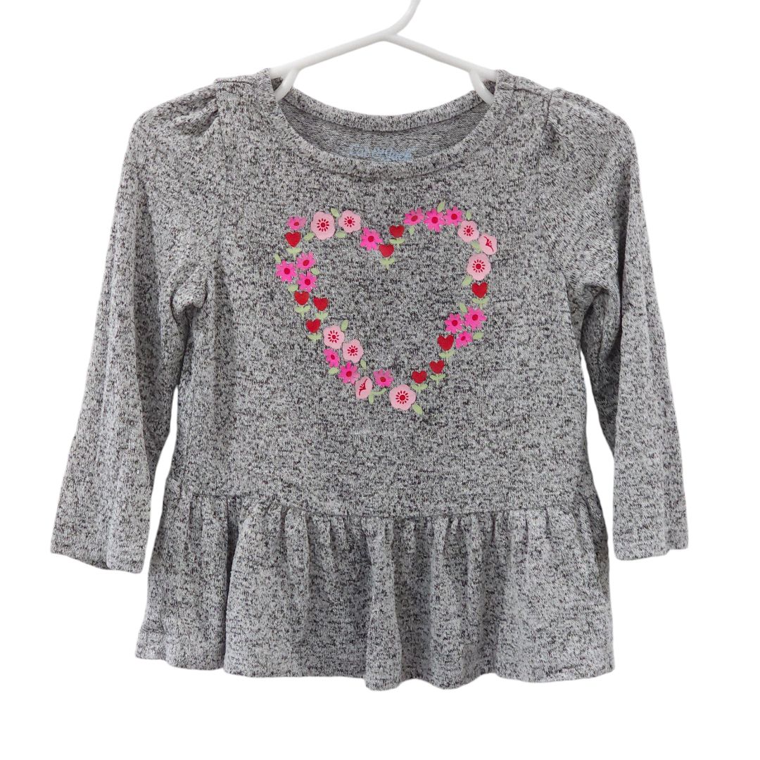 Cat & Jack - Gray Flowers and Hearts Top and Pants, 18 m