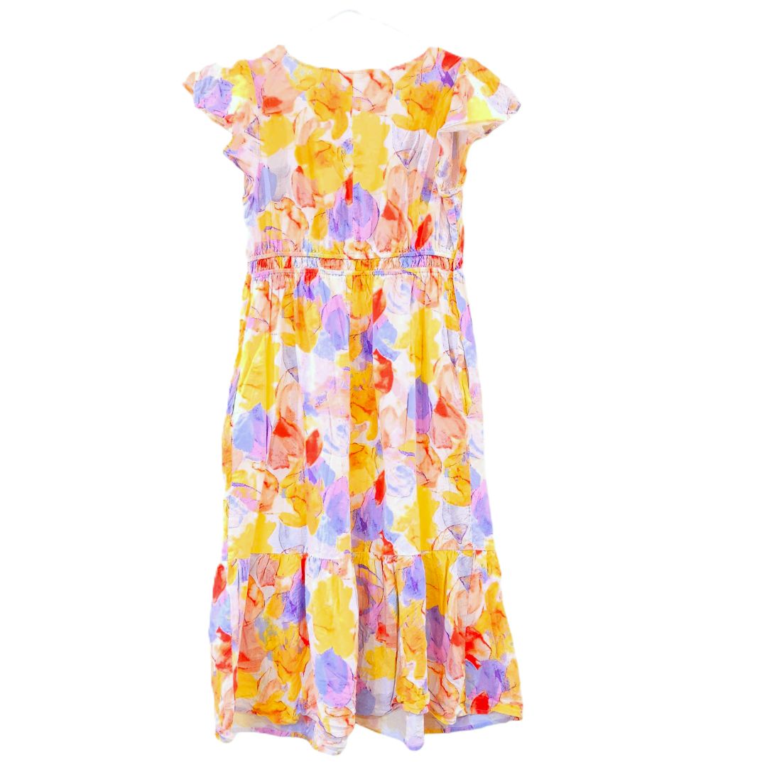 Isabel - Vestido de maternidad con mangas abullonadas y estampado floral amarillo, talla mediana