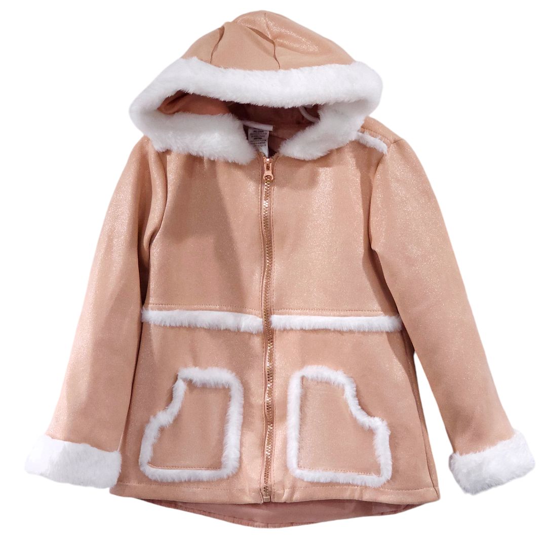 Little Lass - Pink Shimmer Jacket with Faux Fur Lining, 6