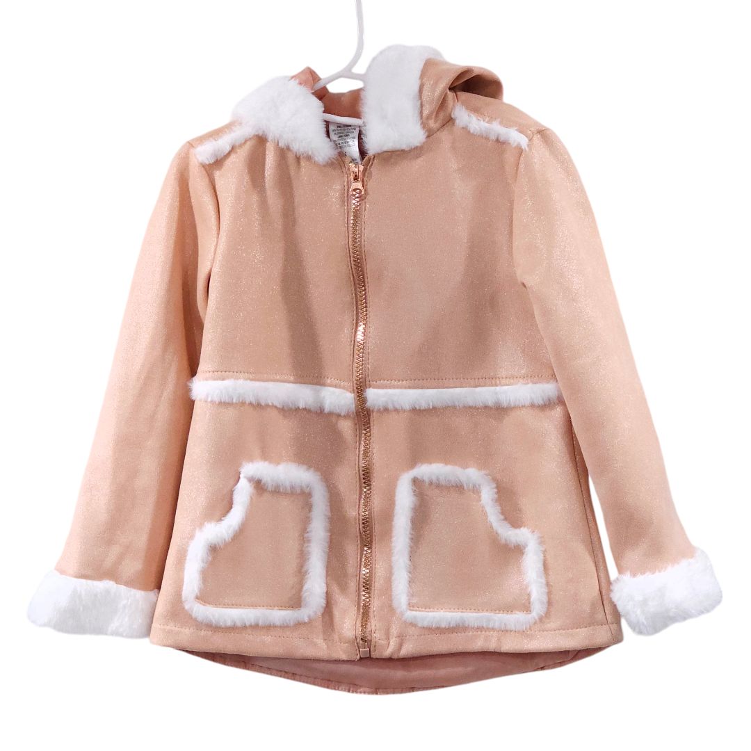 Little Lass - Pink Shimmer Jacket with Faux Fur Lining, 6