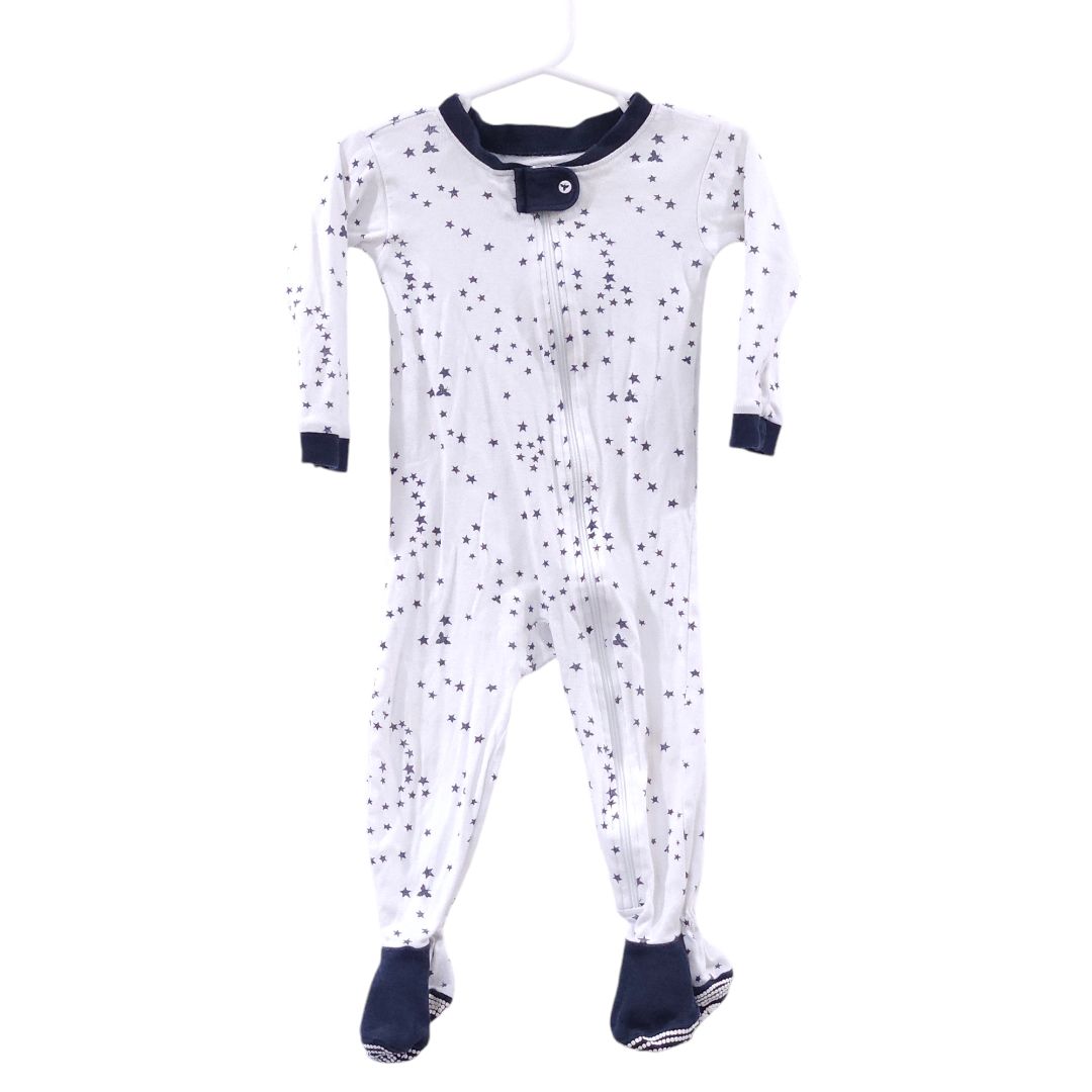 Burt's Bees - Pijama con cremallera y pies con estrellas blancas y azules, 12 m