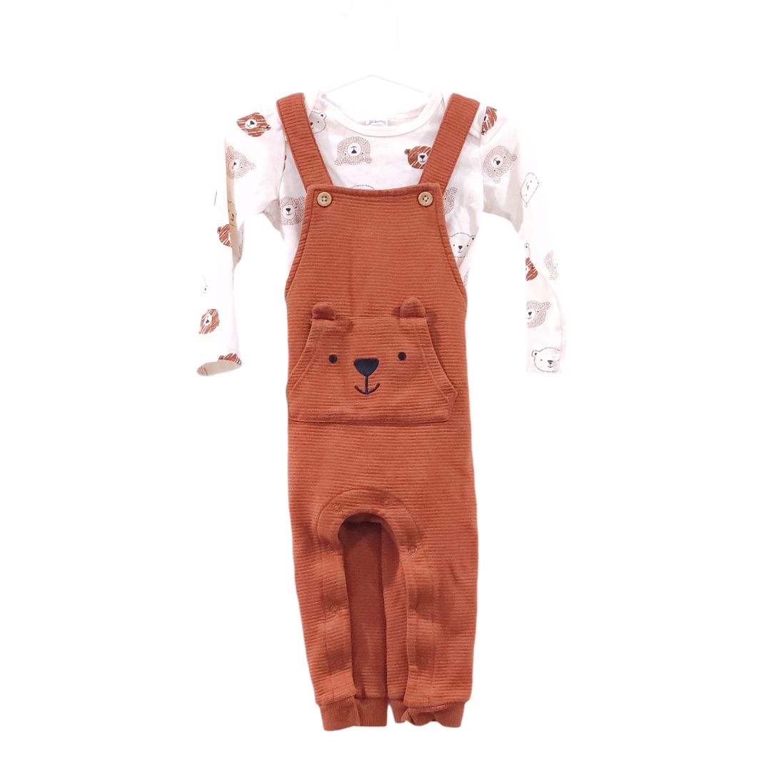 PL Baby - Conjunto de mameluco y body de manga larga con oso marrón, 18 m