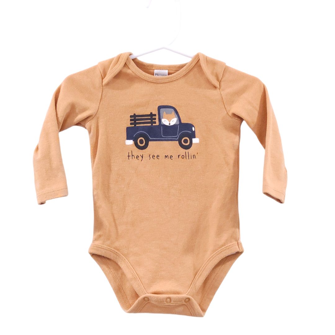 PL Baby - Yellow "They See Me Rollin" Long Sleeve Bodysuit and Pants Set, 9 m