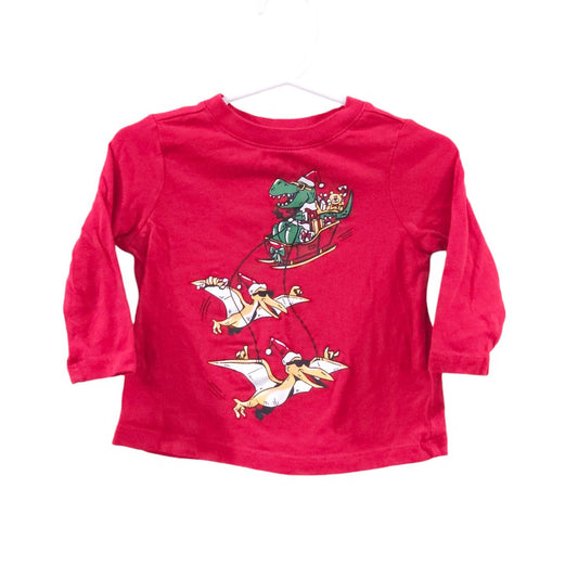 Old Navy - Camiseta de manga larga navideña con dinosaurios rojos, 12-18 meses