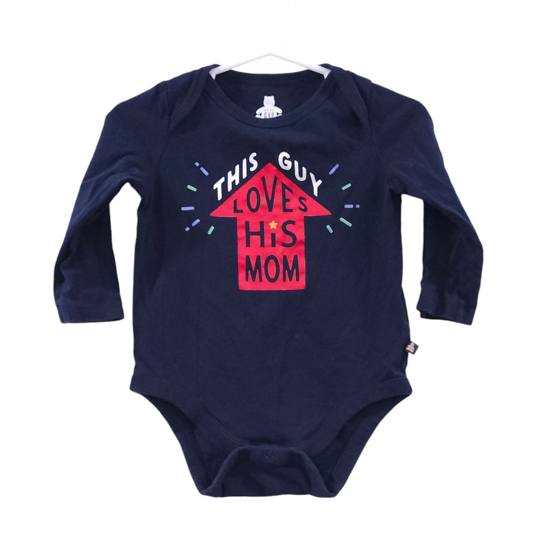 Baby Gap - Blue "This Guy Loves his Mom" Long Sleeve Bodysuit, 6-12 m