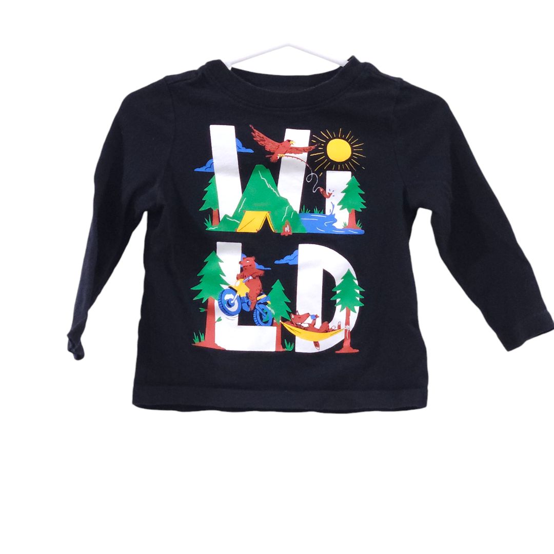 Old Navy - Black "Wild" Forest Long Sleeve T-Shirt, 12-18 m