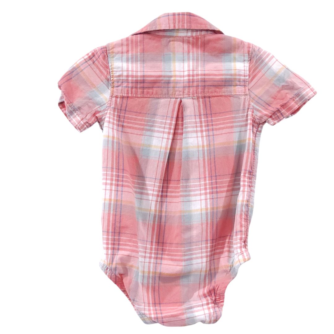 Baby B'gosh - Coral Plaid Bottom up Shirt Bodysuit, 12 m