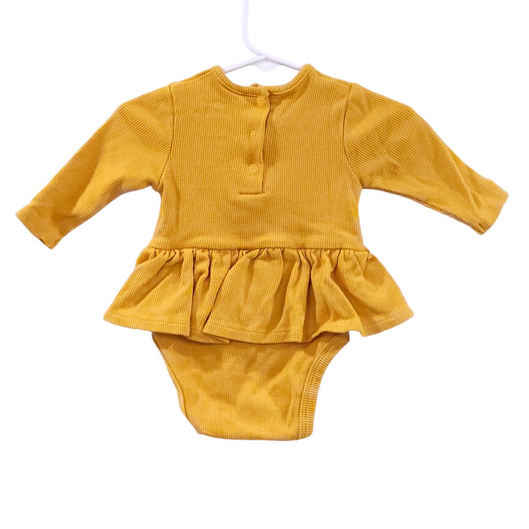 Little Me - Yellow and Red Flowers Corduroy Long Sleeve Bodysuit and Pants Set, 6 m