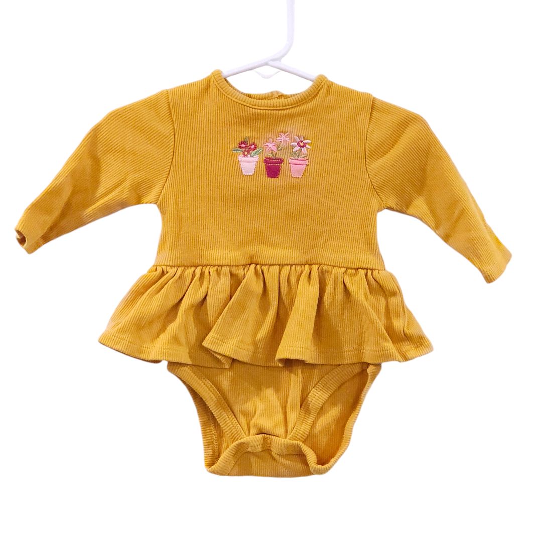 Little Me - Yellow and Red Flowers Corduroy Long Sleeve Bodysuit and Pants Set, 6 m