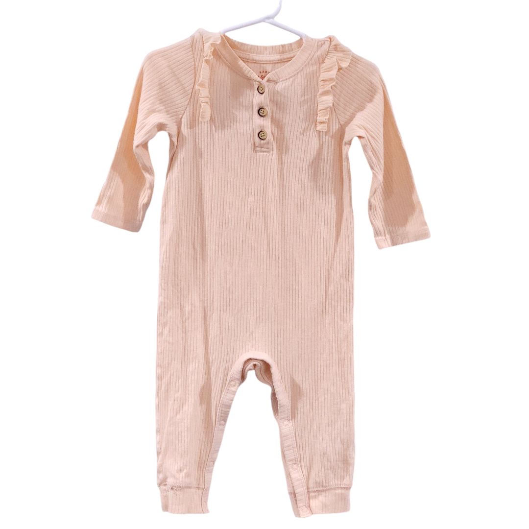 Cat & Jack - Peach Ribbed Flutter Long Sleeve Jumpsuit, 12 m