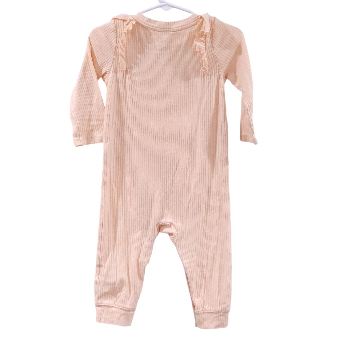 Cat & Jack - Peach Ribbed Flutter Long Sleeve Jumpsuit, 12 m