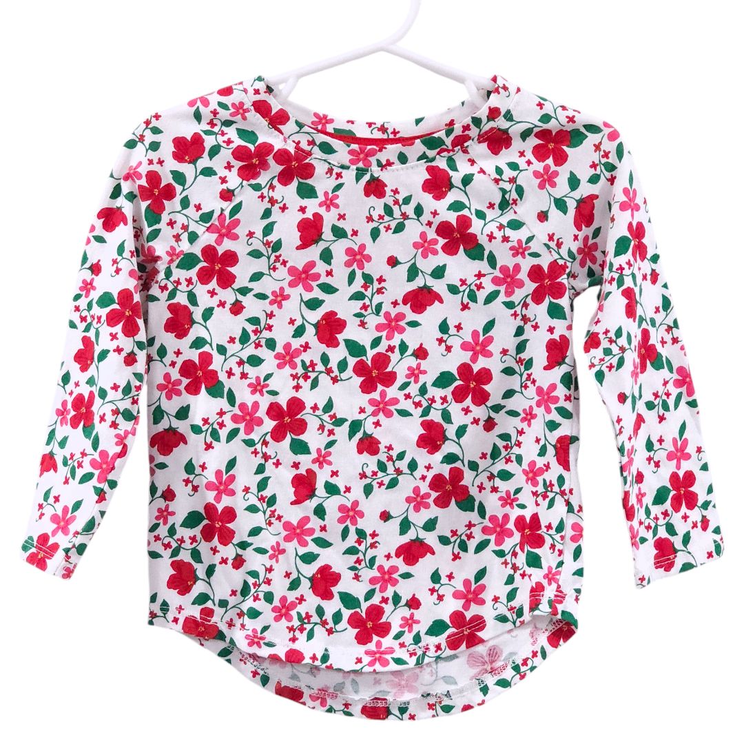 Cat & Jack - White and Red Flowers Long Sleeve Shirt, 2T