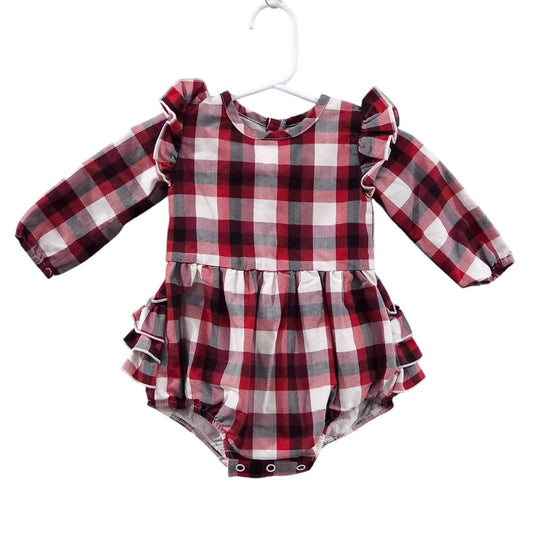 Caden Lane - Red Plaid Long Sleeve Romper, 0-3 m