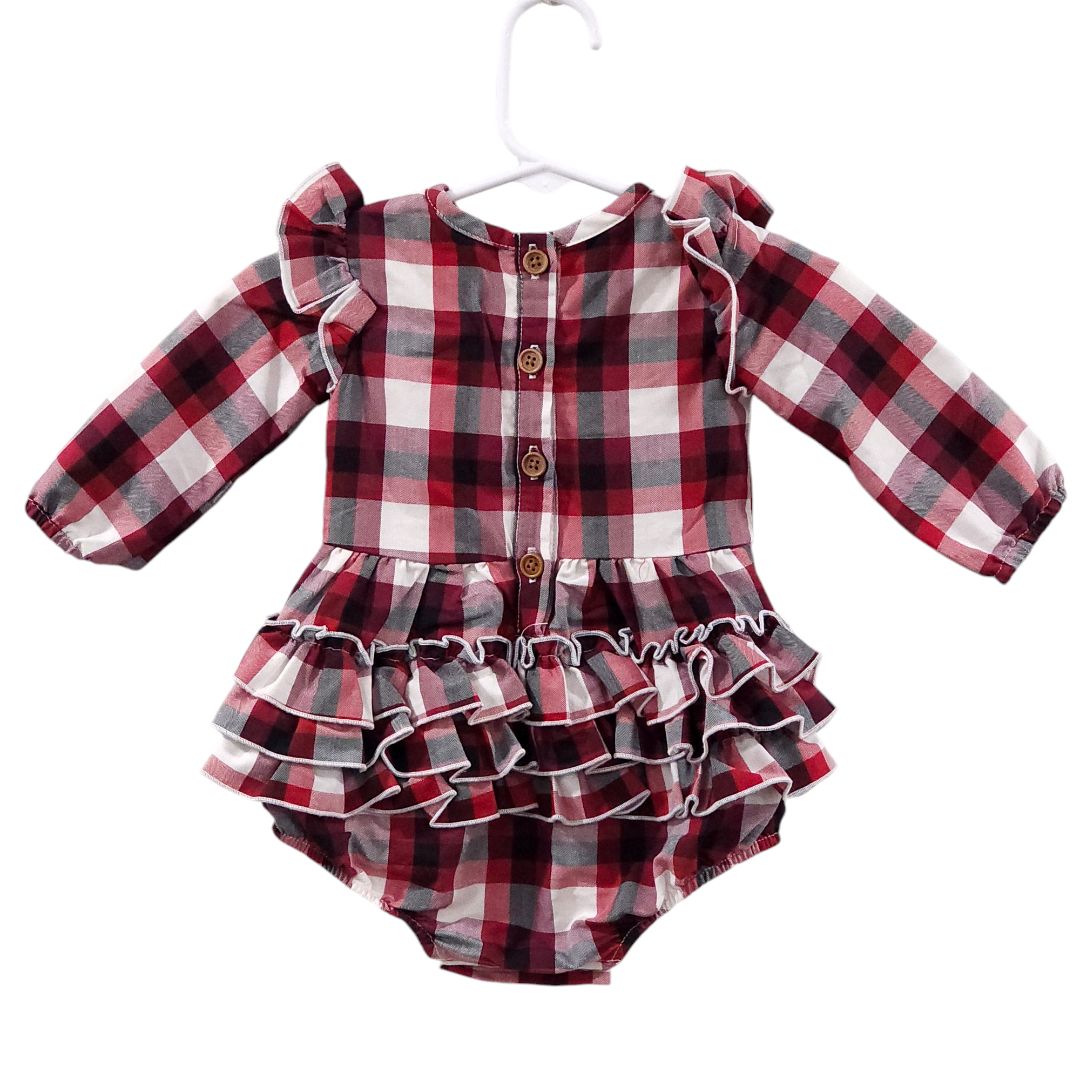 Caden Lane - Red Plaid Long Sleeve Romper, 0-3 m