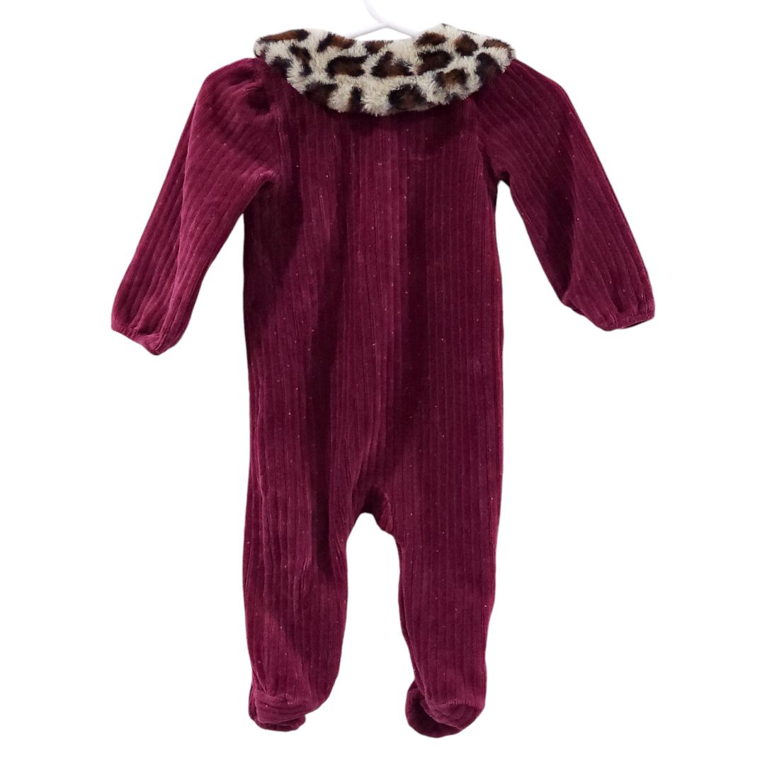 Rachel Zoe - Red Ribbed Fleece Faux Fur Collar Jumpsuit, 3-6 m