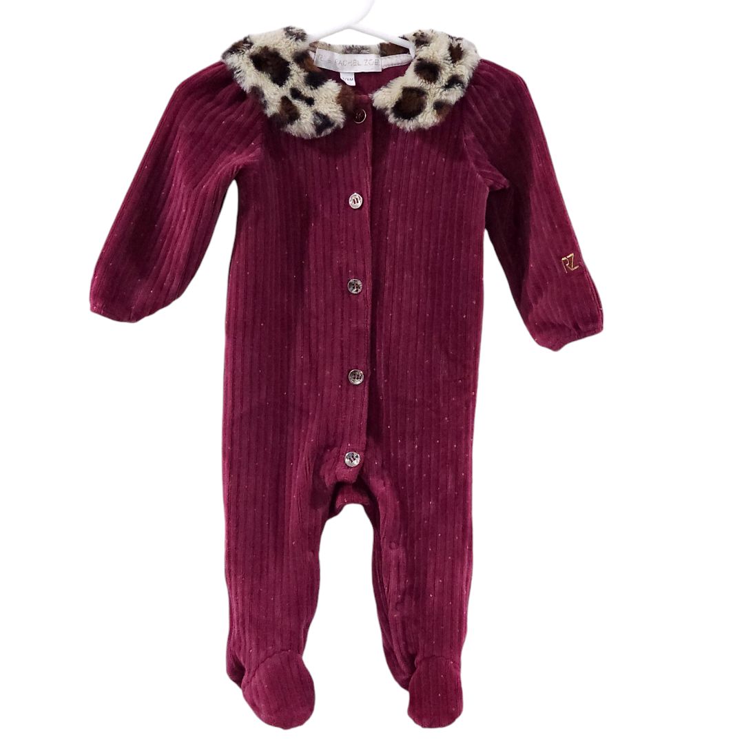 Rachel Zoe - Red Ribbed Fleece Faux Fur Collar Jumpsuit, 3-6 m