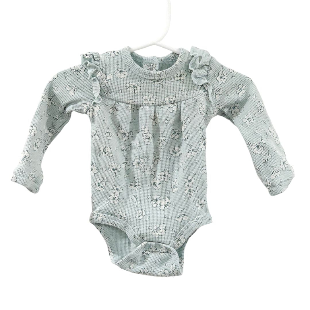 Catherine Malandrino - Blue Ruffled Knit Floral Long Sleeve Top and Pants Set, 3-6 m