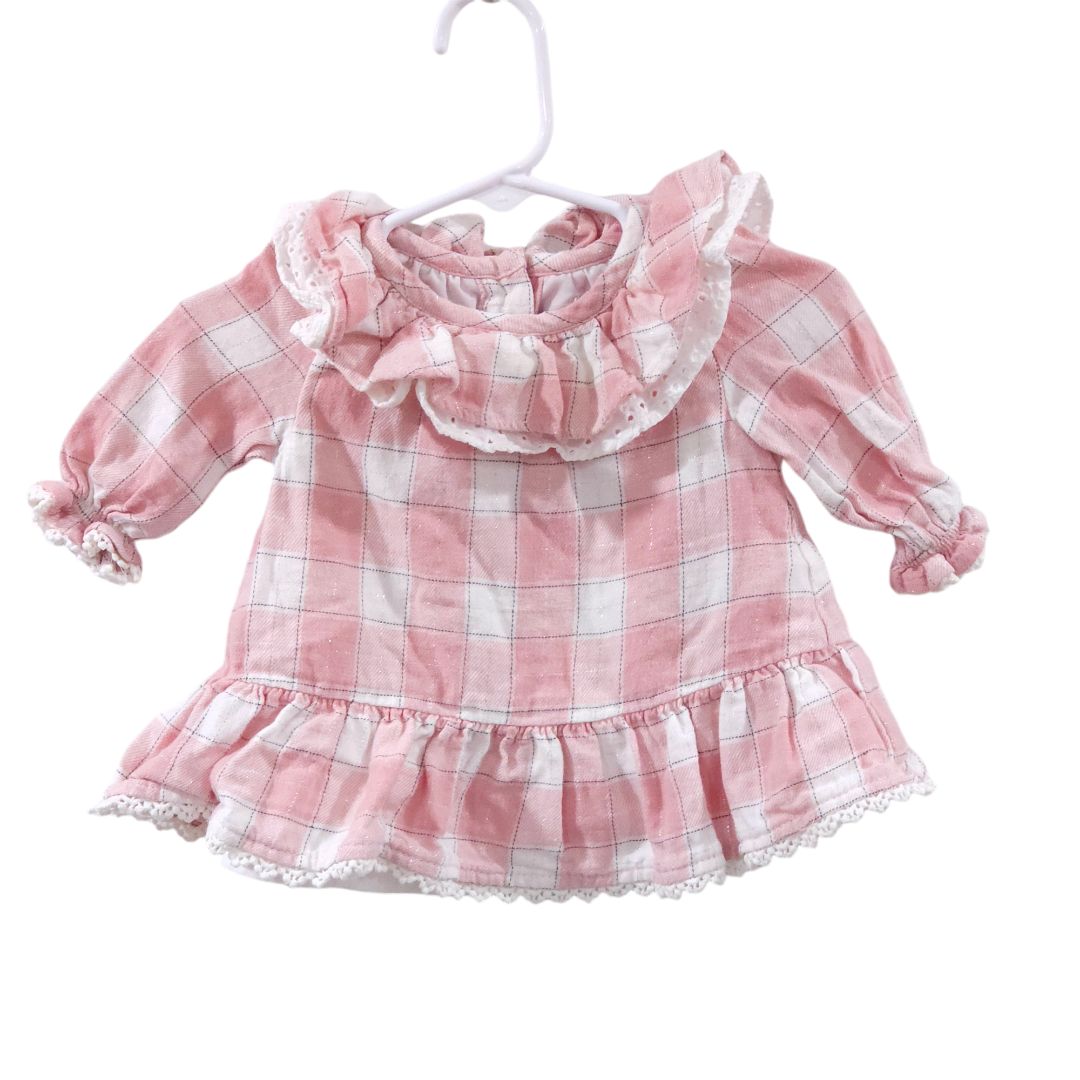 Shabby Chic - Pink Plaid Collar Long Sleeve Blouse and Pants Set, 0-3 m