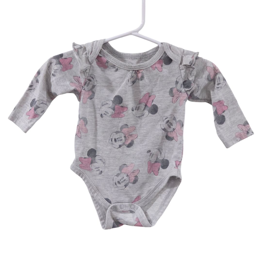 Disney Baby - Conjunto de body de manga larga y pantalón de Minnie Mouse gris, 3 m