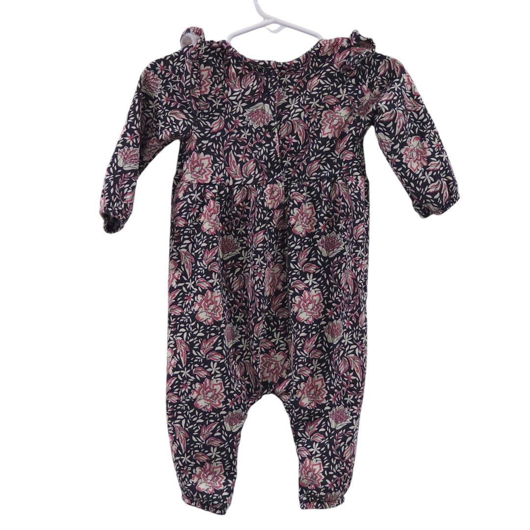 Jessica Simpson - Black Floral Jumpsuit and Faux Fur Vest Set, 6-9 m