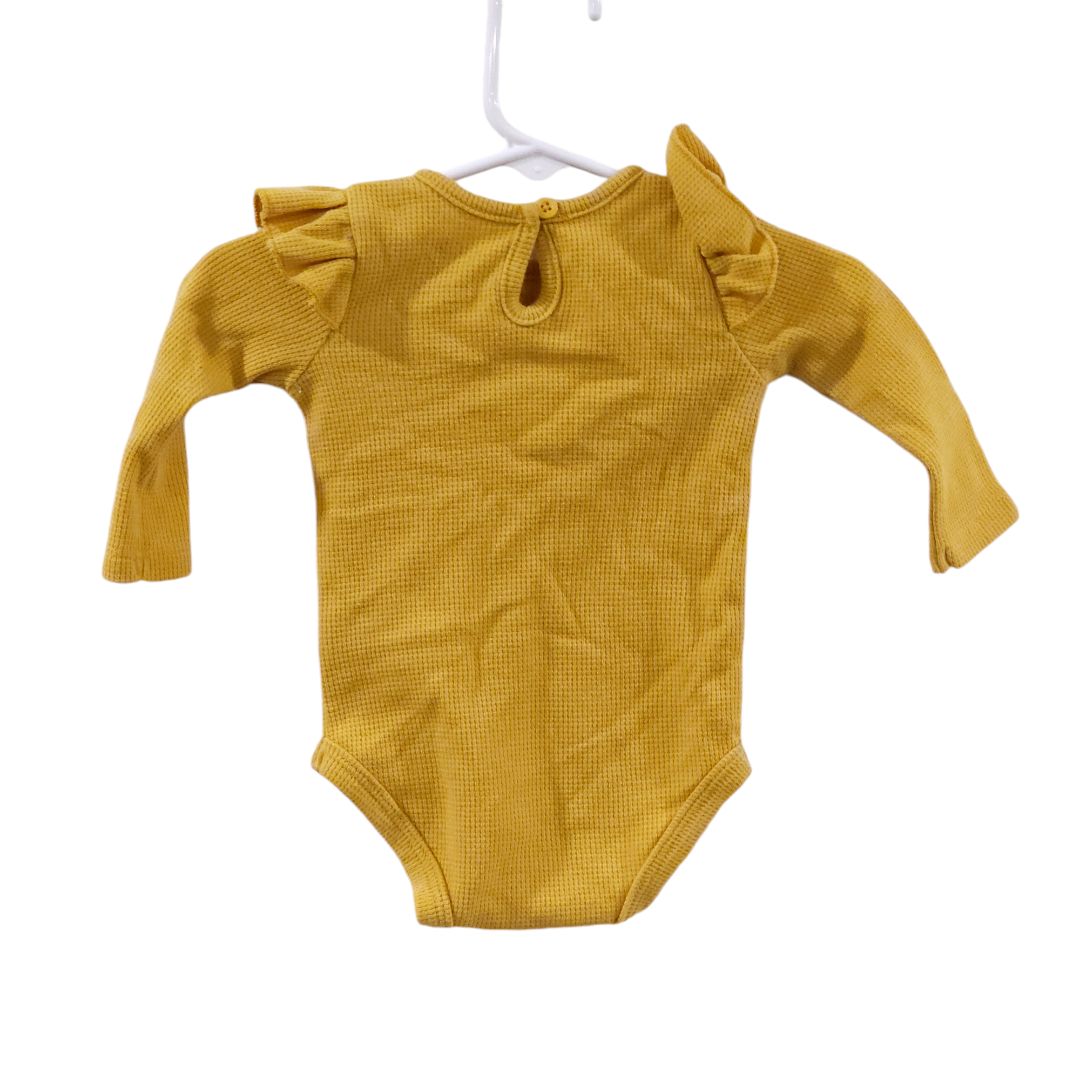 Baby Essentials - Yellow Waffle Knit Bodysuit and Floral Pants Set, 3 m