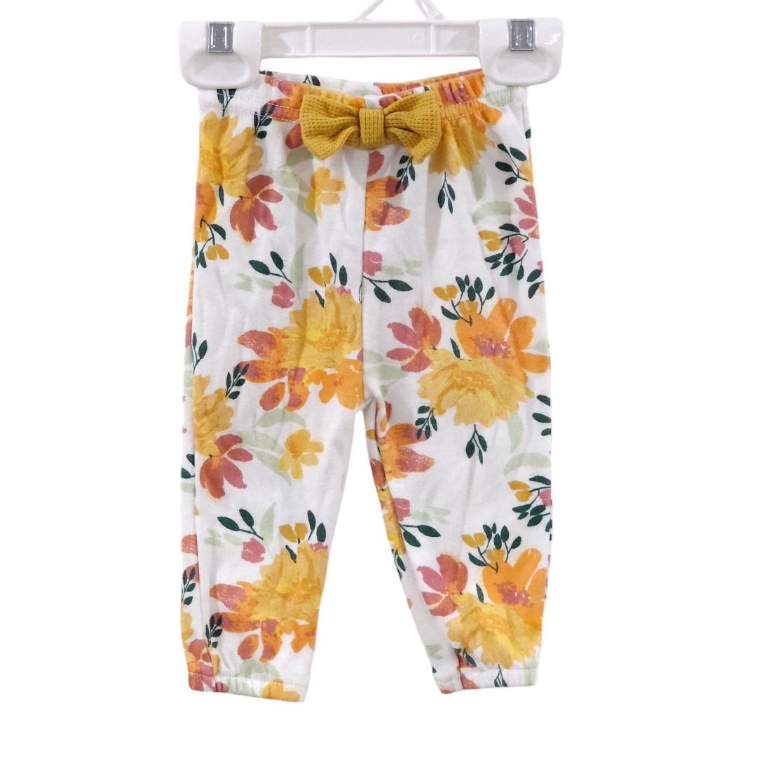 Baby Essentials - Conjunto de mono de punto gofre amarillo y pantalón con estampado floral, 3 m