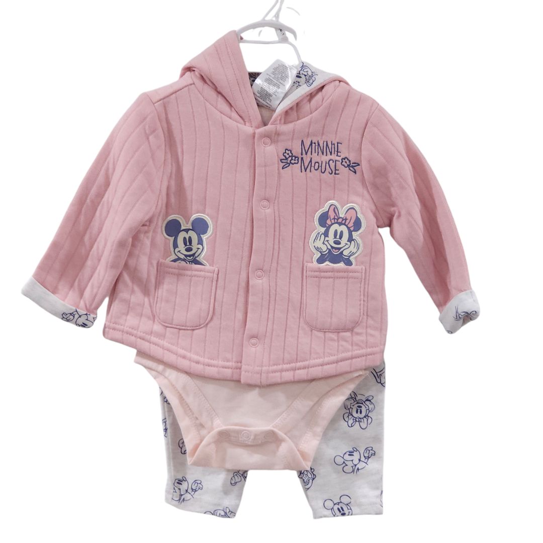 Disney - Conjunto de tres piezas de Minnie Mouse en color rosa, de 3 a 6 meses