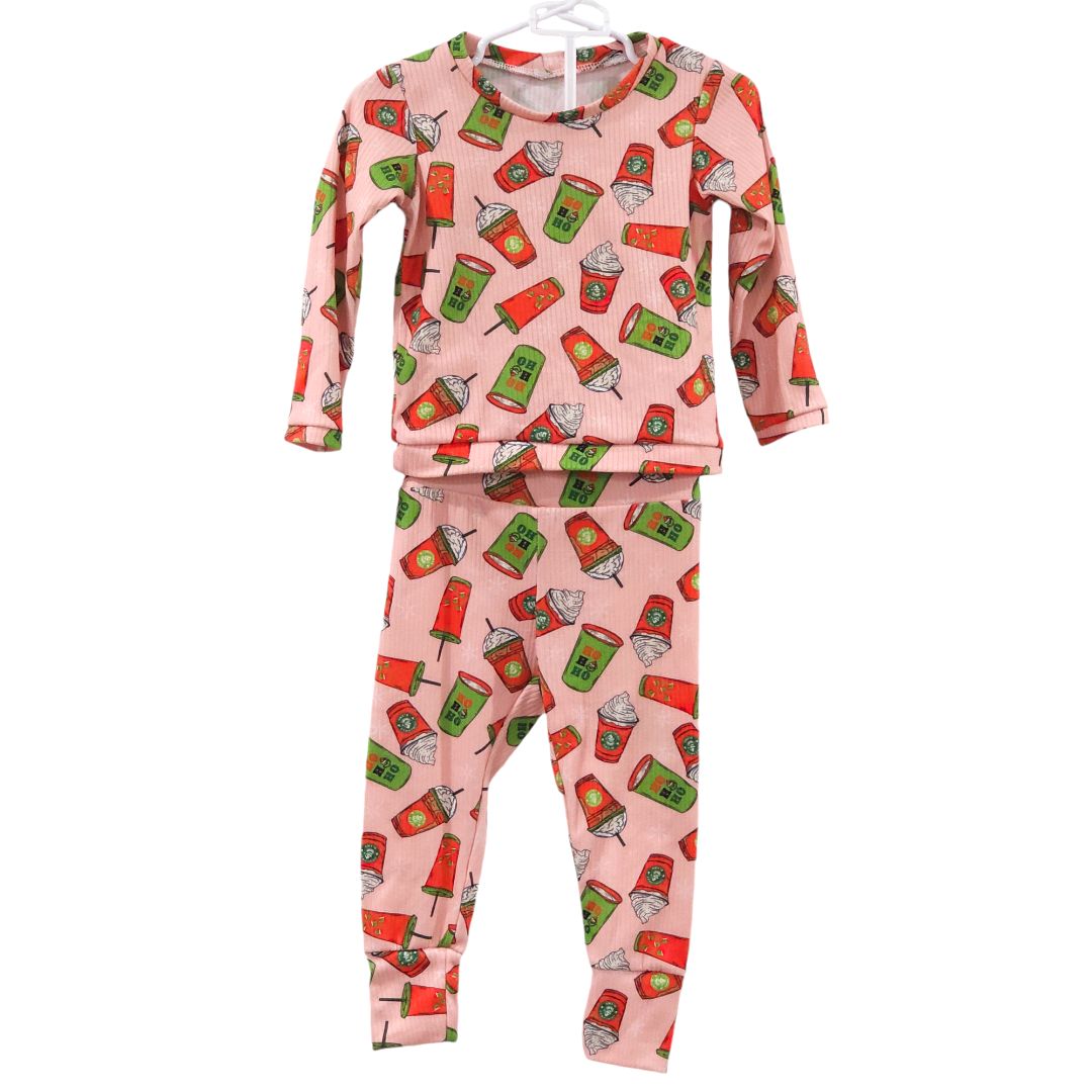 Pink Two Piece Holidays Starbucks Coffee Pajama, 18 m