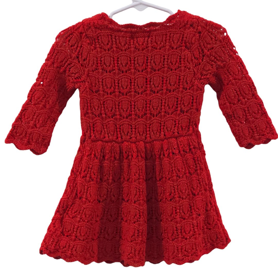 Cat &amp; Jack - Vestido de manga larga tejido a crochet rojo, 2T