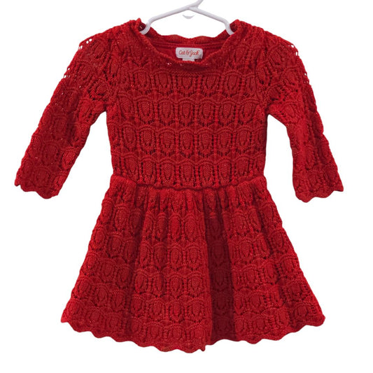 Cat & Jack - Red Crochet Knit Long Sleeve Dress, 2T