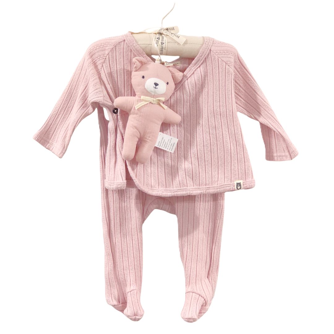 Rabbit and Bear - Pink Two Piece Kimono Style Set with Bear, 3-6 m