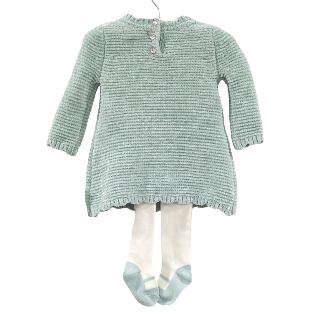 Rachel Zoe - Mint Green Girls Cable Knit Sweater Dress and Soft Stock Tights, 3-6 m