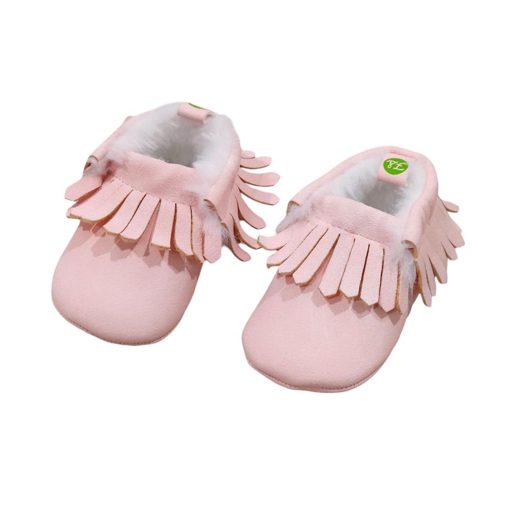 First Steps - Pink Eco Leatherette Fuzz Lined Moccasins, 3-6 m