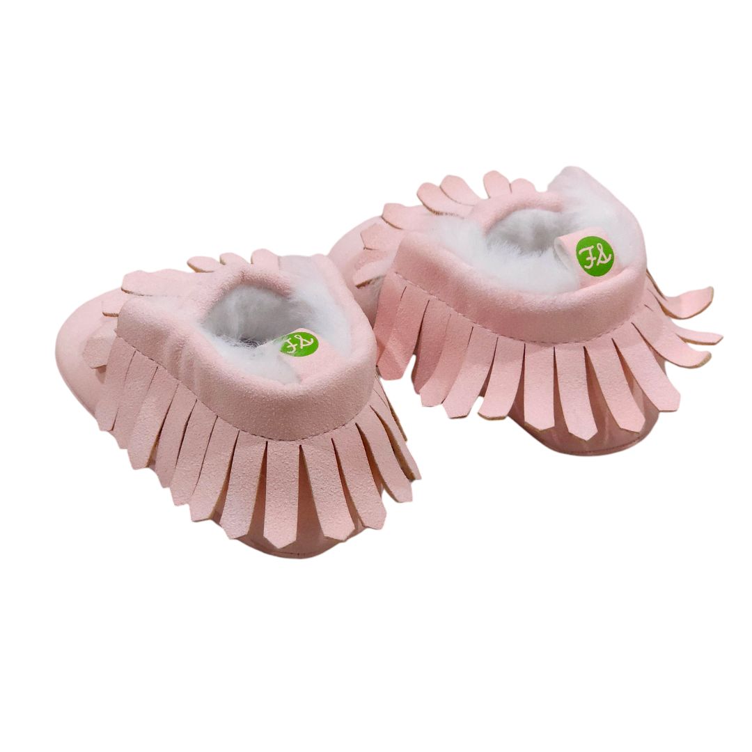 First Steps - Pink Eco Leatherette Fuzz Lined Moccasins, 3-6 m