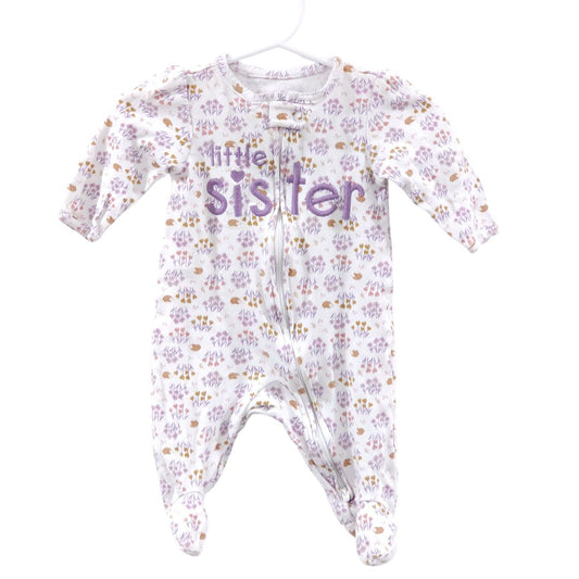 Child of Mine - Pijama con pies y cremallera bidireccional con estampado floral "Little Sister" en color morado, de 0 a 3 meses