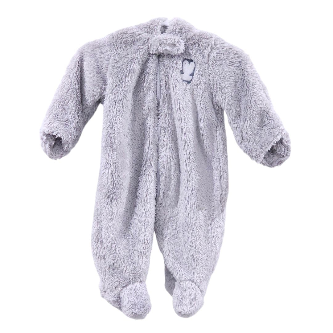 Just One You - Gray Penguin Fleece Zip-up Footed with Hoodie Jumpsuit, 3 m